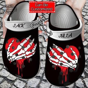 personalized valentine skeleton hands skeleton boob hands clog shoes for men and women classic valentine crocs valentines day crocs laughinks 1 1