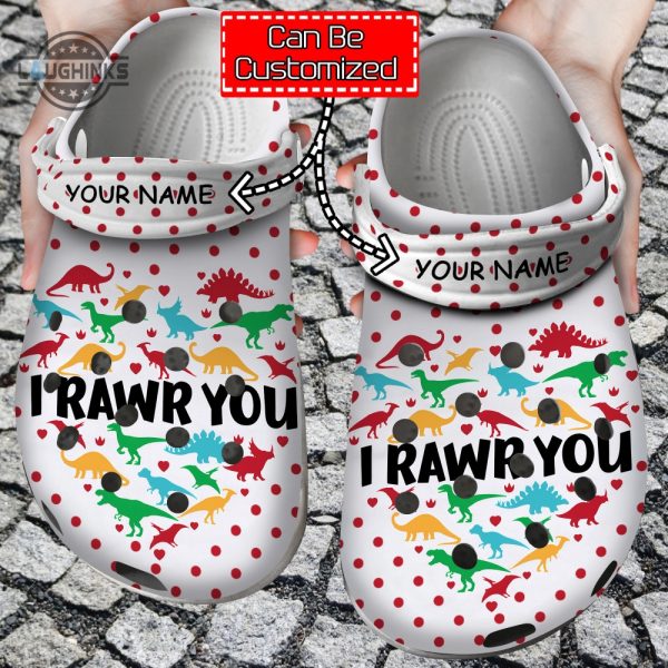 personalized valentine dinosaur i rawr you clog shoes for men and women classic valentine crocs valentines day crocs laughinks 1