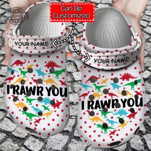 personalized valentine dinosaur i rawr you clog shoes for men and women classic valentine crocs valentines day crocs laughinks 1 1