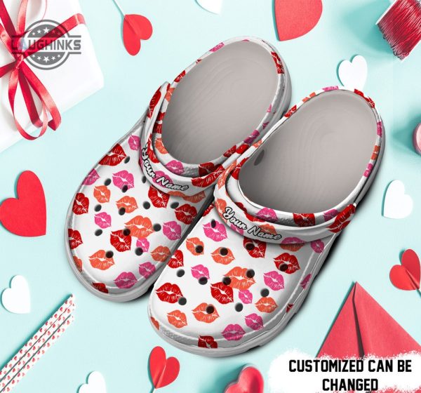 personalized valentine lips kiss clog shoes for men and women classic valentine crocs valentines day crocs laughinks 1