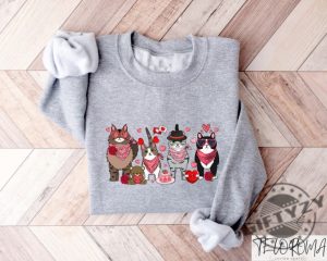 Cute Cats Valentines Day Shirt Cat Lover Valentine Hoodie Cat Family Tshirt Mini Bear Heart Valentine Crewneck Sweatshirt Cat Owner Shirt giftyzy 3