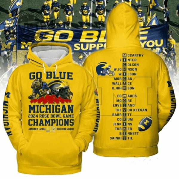Go Blue Michigan 2024 Rose Bowl Game Champs January 1 2024 Shirt Hoodie Sweatshirt Long Sleeve Shirt revetee 3