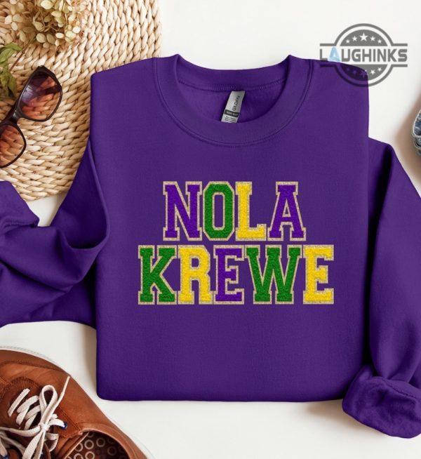 nola sweatshirt hoodie tshirt mens womens nola krewe faux chenille shirts new orleans louisiana mardi gras fat tuesday tee mardi gras 2024 carnival gift laughinks 3