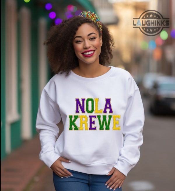 nola sweatshirt hoodie tshirt mens womens nola krewe faux chenille shirts new orleans louisiana mardi gras fat tuesday tee mardi gras 2024 carnival gift laughinks 5