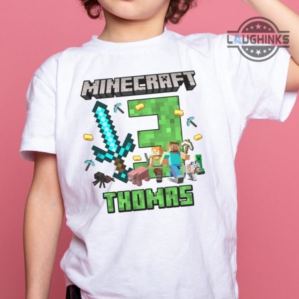 minecraft birthday shirt sweatshirt hoodie mens womens personalized family shirts birthday party outfit custom name birthday squad gift for boys girls gamers laughinks 1
