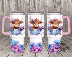 highland cow cup 40 oz baby highland cow in a tub 40oz stanley tumbler dupe cute cows cattle hibiscus stainless steel tumbler with handle laughinks 1