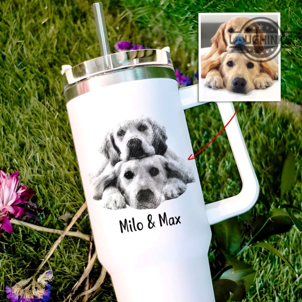 Dog Valentine Gifts Custom Pet Photo 40Oz Stanley Tumbler Dupe Personalized Sketch Christmas Gift For Dog Mom Cat Mom Upload Photo On 40 Oz Tumbler Cup