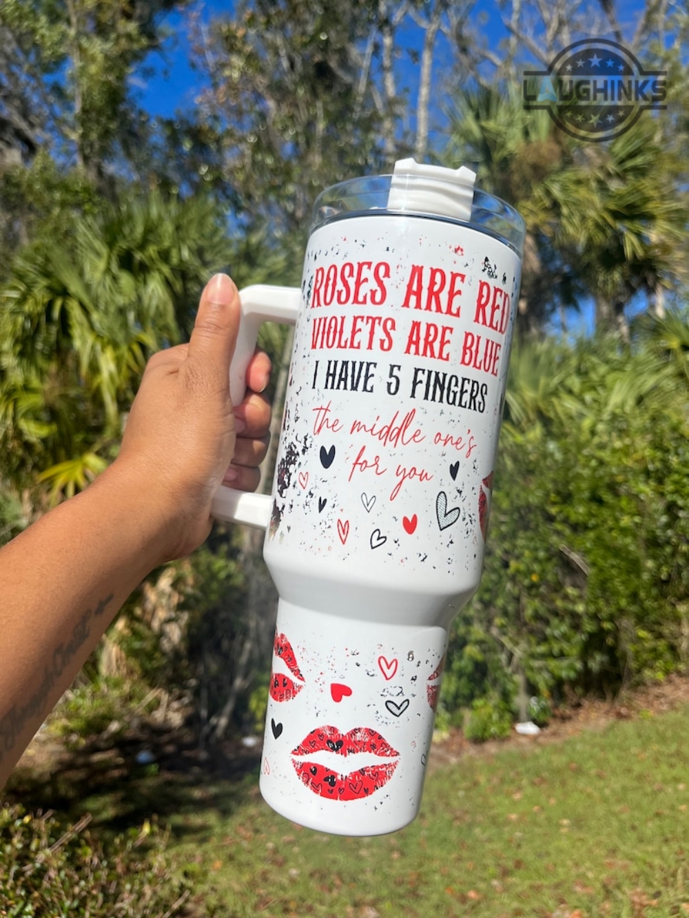 sweetheart tumbler 40 oz anti valentines funny stanley cup dupe funny sweethearts stainless steel 40oz tumbler roses red violets blue middle finger for you laughinks 1