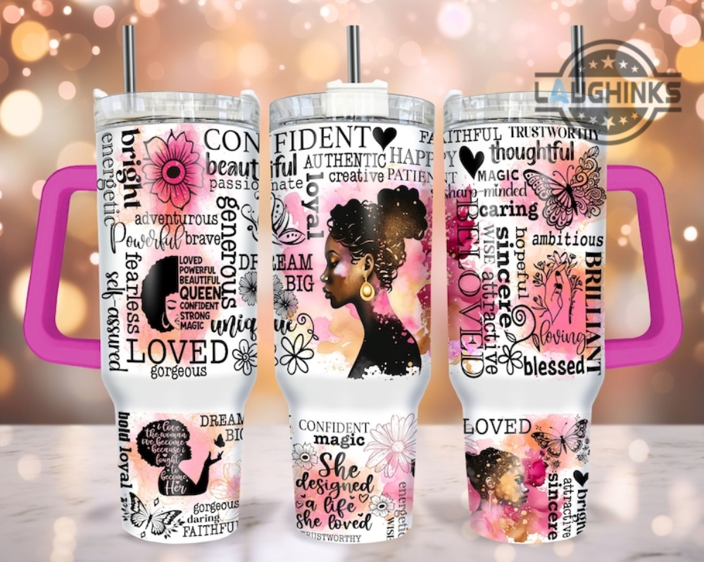 American Girl Tumbler 40 Oz Strong Black Woman 40Oz Stainless Steel Cup With Handleblack Girl Magic Travel Tumblers Daily Affirmations For African American