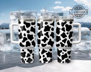 cow print tumbler 40 oz farmhouse farm life cattle skin pattern 40oz stanley tumbler cup with handle dupe gift for farmers cow lovers laughinks 1