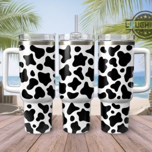 cow print tumbler 40 oz farmhouse farm life cattle skin pattern 40oz stanley tumbler cup with handle dupe gift for farmers cow lovers laughinks 2