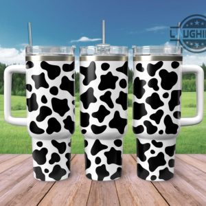 cow print tumbler 40 oz farmhouse farm life cattle skin pattern 40oz stanley tumbler cup with handle dupe gift for farmers cow lovers laughinks 4