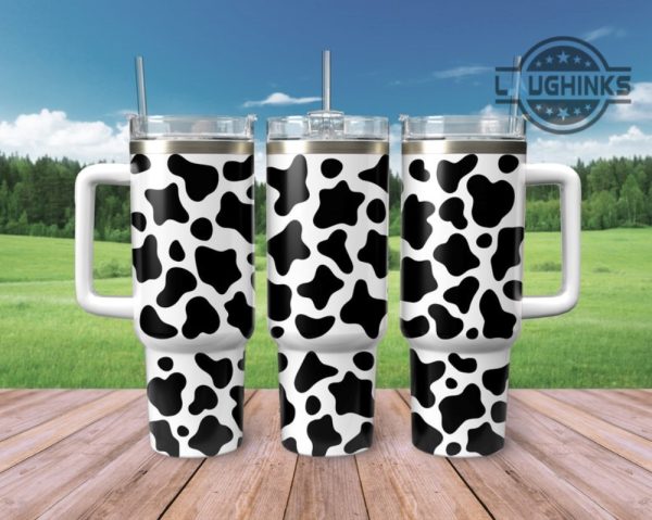 cow print tumbler 40 oz farmhouse farm life cattle skin pattern 40oz stanley tumbler cup with handle dupe gift for farmers cow lovers laughinks 4