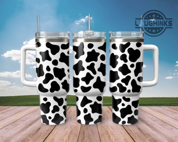 cow print tumbler 40 oz farmhouse farm life cattle skin pattern 40oz stanley tumbler cup with handle dupe gift for farmers cow lovers laughinks 6