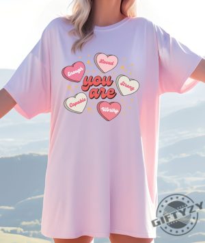 You Are Valentine Shirt You Are Enough Hoodie Valentine Heart Sweatshirt Retro Conversation Heart Tshirt Valentine Youth Shirt giftyzy 4