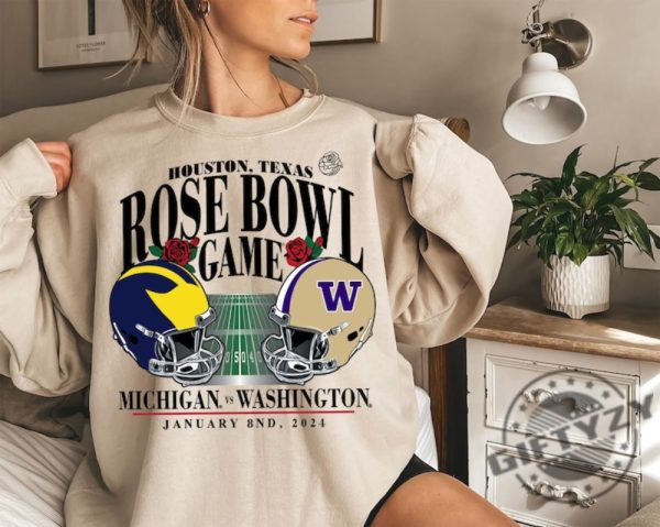 Michigan Wolverines Vs Washington Huskies Football 2024 Rose Bowl Tshirt Rose Bowl Game Champs Hoodie Washington Football Sweatshirt Michigan Football Shirt giftyzy 1