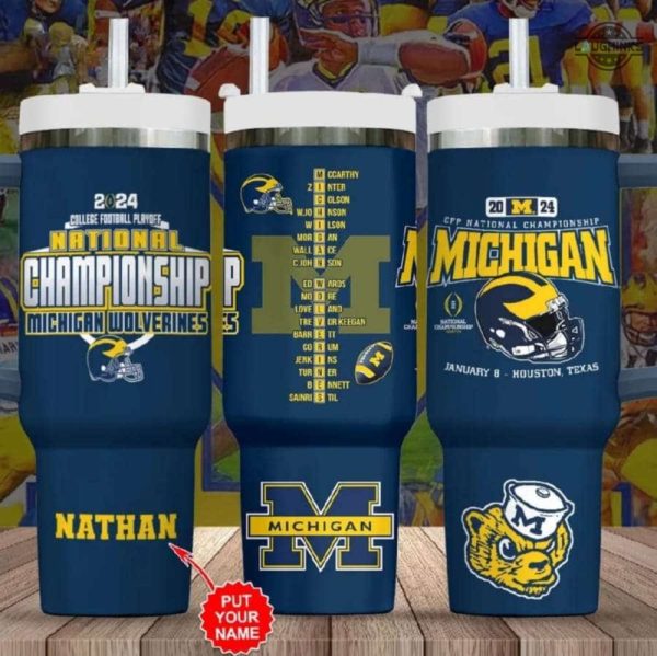 michigan national championship football tumbler personalized michigan wolverines national champions 2024 40oz stainless steel stanley cup laughinks 1