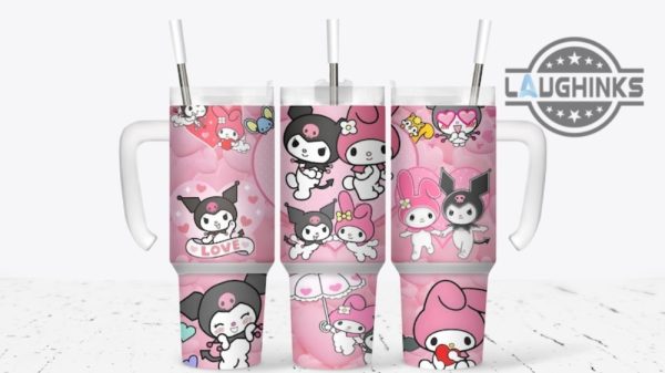 hello kitty stanley tumbler dupe 40 oz sanrio kuromi melody cartoon cups with handle valentines day gift pink kitty stainless steel tumblers 40oz laughinks 1