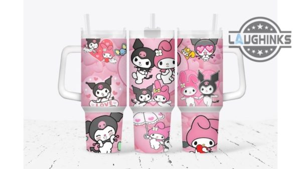 hello kitty stanley tumbler dupe 40 oz sanrio kuromi melody cartoon cups with handle valentines day gift pink kitty stainless steel tumblers 40oz laughinks 2