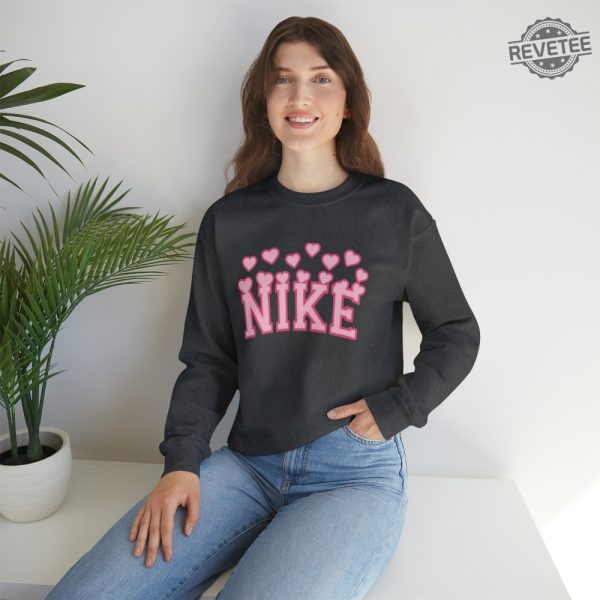 Nike Valentines Day Crewneck Sweatshirt Valentines Day Sweatshirt With Hearts Pink Nike Sweatshirt Unique revetee 2