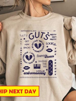 Retro Olivia Rodrigo Guts Sweatshirt Olivia Rodrigo Merch Guts Tour 2024 Shirt Olivia Guts Album Shirt Olivia Rodrigo Guts Shirt Unique revetee 3