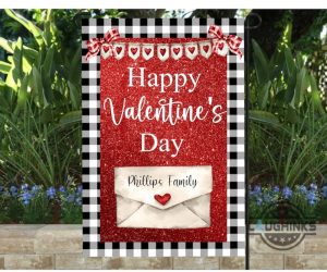 valentines day flag garden and house personalized valentines flags home garden decor custom family name faux glitter valentines day gift laughinks 1