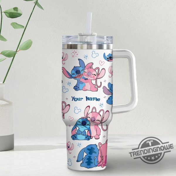 Custom Disney Friends Stitch And Angel Colorful Tumbler Personalized Disney 40Oz Tumbler With Handle Disney Characters Tumbler Christmas trendingnowe 1 1