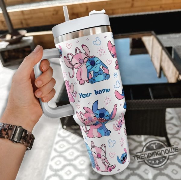 Custom Disney Friends Stitch And Angel Colorful Tumbler Personalized Disney 40Oz Tumbler With Handle Disney Characters Tumbler Christmas trendingnowe 1 2