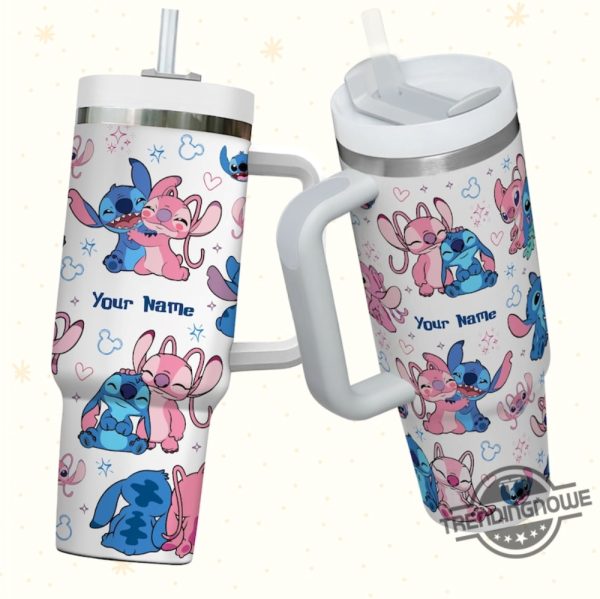 Custom Disney Friends Stitch And Angel Colorful Tumbler Personalized Disney 40Oz Tumbler With Handle Disney Characters Tumbler Christmas trendingnowe 1 3