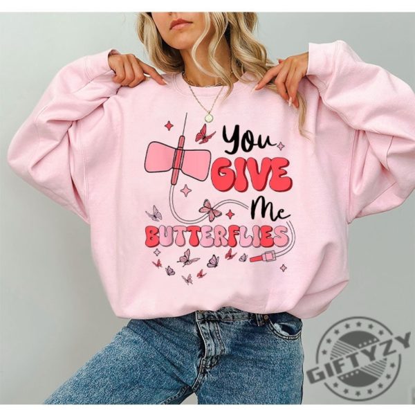 Give Me Butterflies Shirt Phlebotomist Valentines Day Sweatshirt Nurse Hoodie Medical Lab Assistant Tech Valentine Tshirt Pbt Cpt Phlebotomy Shirt giftyzy 2