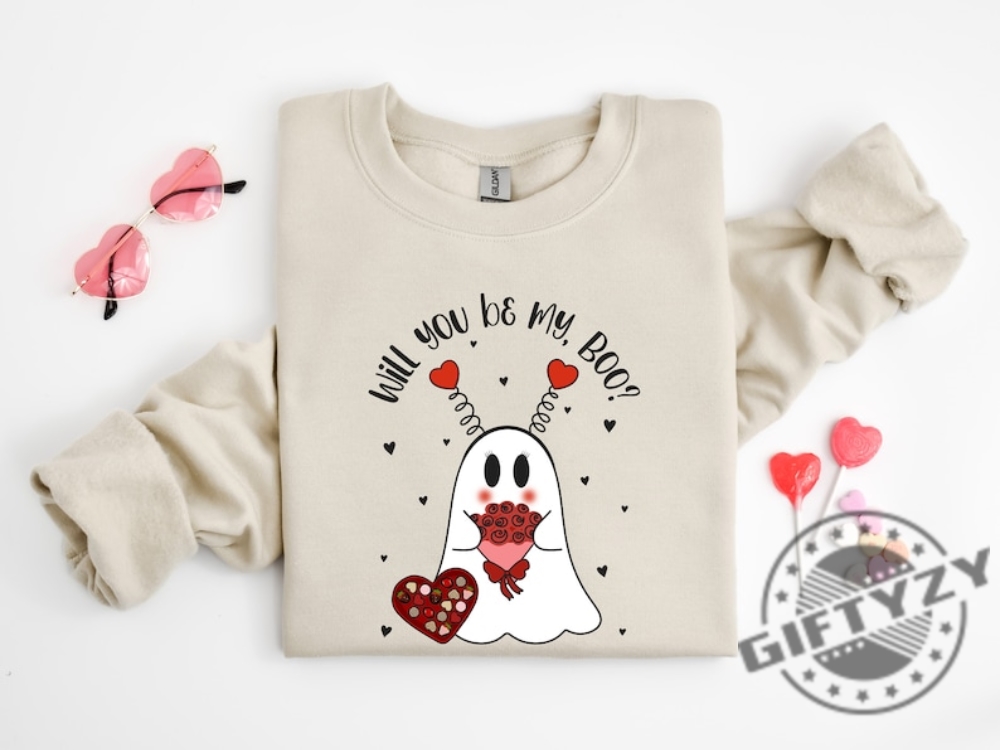 Will You Be My Boo Shirt Ghost Sweater Valentines Day Hoodie Xoxo Sweatshirt Women Valentines Day Tshirt Heart Shirt