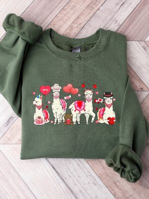 Llama Valentine Sweatshirt Valentine Llama Lover Tee Animal Valentines Crewneck Llama Heart Balloons Valentine Shirt Valentine Days Gift Unique revetee 3