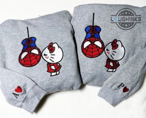 spiderman and hello kitty embroidered tshirt sweatshirt hoodie personalized cat kissing spider man embroidery shirts valetines day gift funny couple matching tees laughinks 1