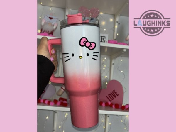 stanley cup pink hello kitty 40oz stainless steel tumbler with handle hello cat shimmery ombre 40 oz quencher tumblers cute sanrio characters travel cups laughinks 1