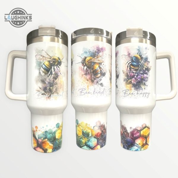 bee happy 40oz quencher tumbler cup 40 oz stainless steel stanley cups dupe with handle laughinks 1