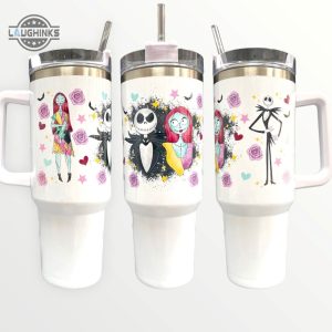 nightmare before christmas jack and sally 40oz quencher tumbler 40 oz stainless steel stanley cups dupe with handle laughinks 1