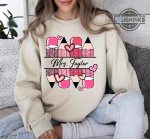 teacher valentines day shirt sweatshirt hoodie retro pencils shirts custom name teachers life tshirt cute teacher valentines day gift teaching sweethearts laughinks 1