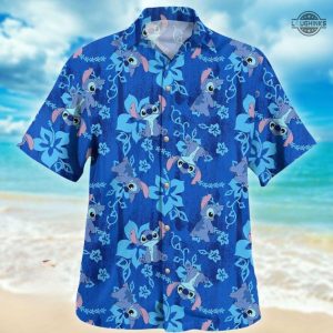 stitch hawaiian shirt and shorts disney lilo and stitch aloha shirts stitch button up shirt tropical hibiscus blue swim set summer trip gift for beach lovers laughinks 2