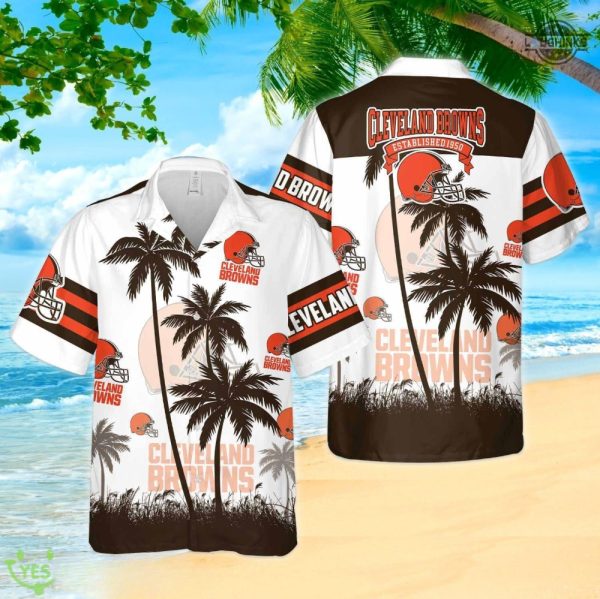 cleveland browns hawaiian shirt and shorts nfl football aloha button up shirts best gift for men women fans cleveland browns est 1950 palm trees hawaiian set laughinks 1