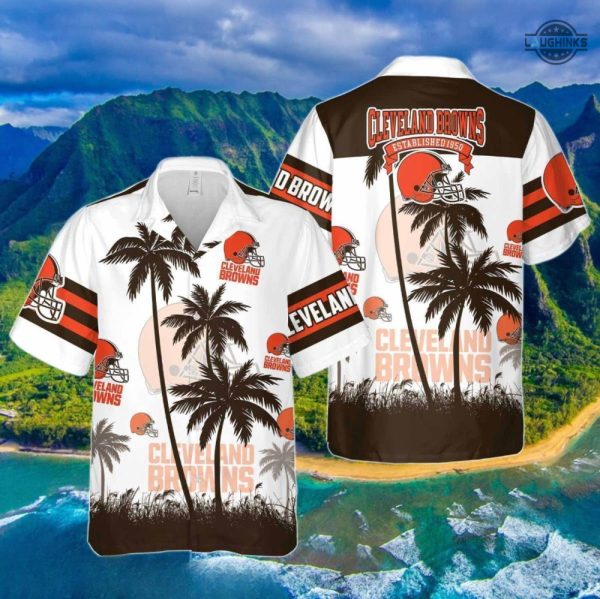 cleveland browns hawaiian shirt and shorts nfl football aloha button up shirts best gift for men women fans cleveland browns est 1950 palm trees hawaiian set laughinks 2