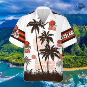 cleveland browns hawaiian shirt and shorts nfl football aloha button up shirts best gift for men women fans cleveland browns est 1950 palm trees hawaiian set laughinks 3