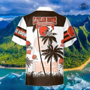 cleveland browns hawaiian shirt and shorts nfl football aloha button up shirts best gift for men women fans cleveland browns est 1950 palm trees hawaiian set laughinks 4