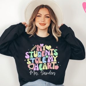 Teacher Valentines Day Sweatshirts My Students Stole My Heart Valentines Day Sweater Personalized Pink Teacher Long Sleeve Trendy Unique revetee 2