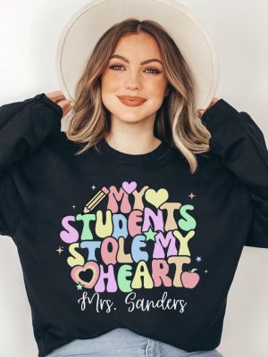 Teacher Valentines Day Sweatshirts My Students Stole My Heart Valentines Day Sweater Personalized Pink Teacher Long Sleeve Trendy Unique revetee 2