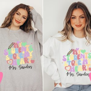 Teacher Valentines Day Sweatshirts My Students Stole My Heart Valentines Day Sweater Personalized Pink Teacher Long Sleeve Trendy Unique revetee 6