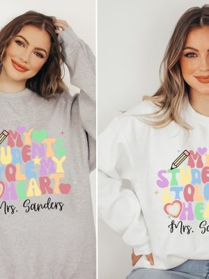 Teacher Valentines Day Sweatshirts My Students Stole My Heart Valentines Day Sweater Personalized Pink Teacher Long Sleeve Trendy Unique revetee 6