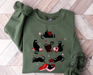 Valentine Black Cat Shirt Black Cat Love Sweatshirt Kitten Valentine Hoodie Cat Lover Gift Cat Mom Tshirt Lover Gift Heart Cat Shirt giftyzy 3