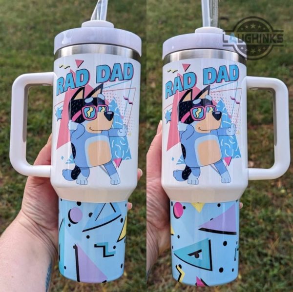 bluey tumbler cup 40oz bluey rad dad 40 oz stanley tumbler dupe bandit heeler disney cartoon stainless steel cups with handle gift for dads laughinks 1