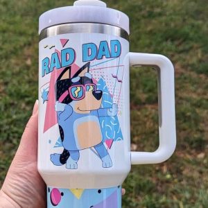 bluey tumbler cup 40oz bluey rad dad 40 oz stanley tumbler dupe bandit heeler disney cartoon stainless steel cups with handle gift for dads laughinks 2