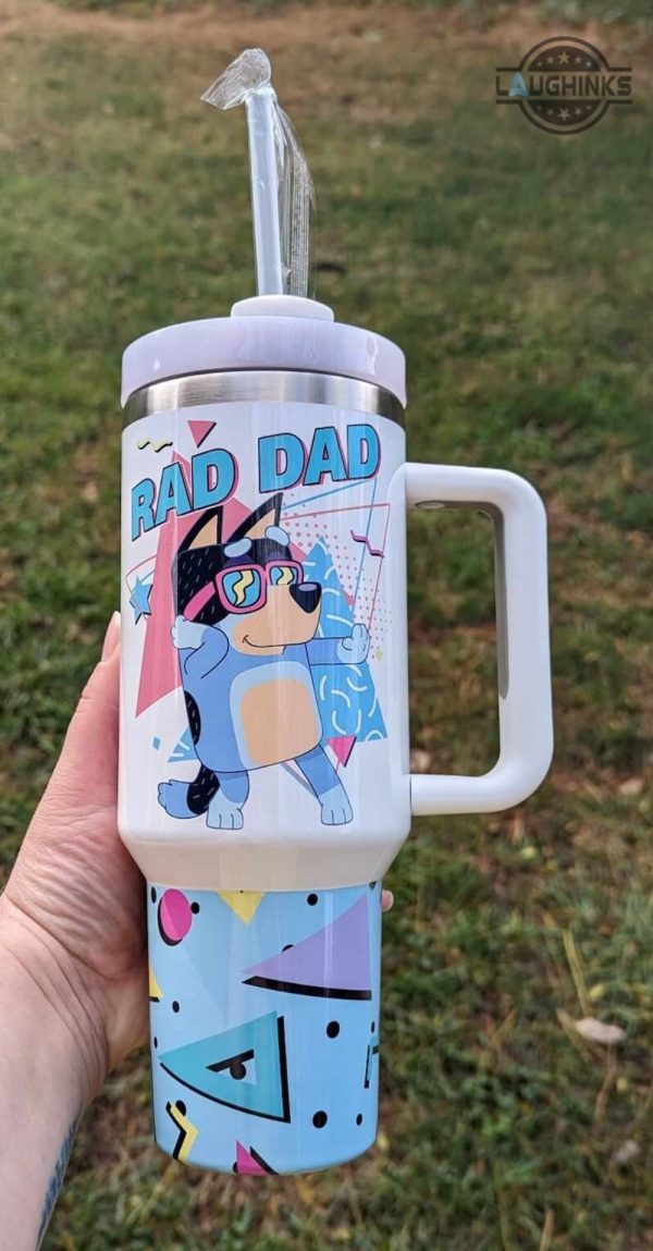 bluey tumbler cup 40oz bluey rad dad 40 oz stanley tumbler dupe bandit heeler disney cartoon stainless steel cups with handle gift for dads laughinks 2